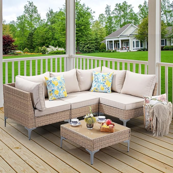 5 Piece Patio Furniture Set, Wicker Modular Outdoor Furniture - Image 8