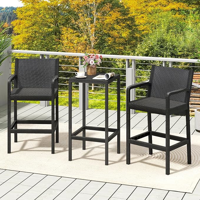 Tangkula 3 Pieces Patio Bar Set, Oudoor Curved Heavy Duty Bar Chairs and Square - Image 4