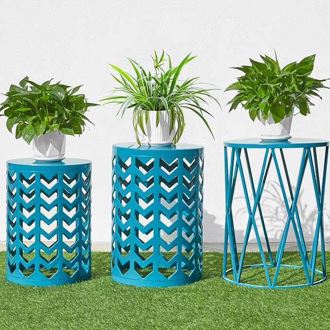 Nesting Side Table Set of 3 Decorative Round Garden Stools by HFHOME