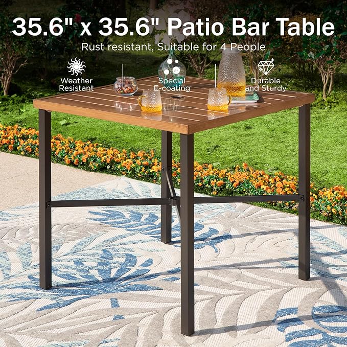 PHI VILLA 5 pcs Outdoor Bar Set, Outdoor Swivel Bar Stool - Image 5