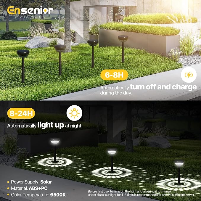 Ensenior 10-Pack Solar Lights Outdoor, Auto ON/Off 6500K LED Solar Garden Lights - Image 7