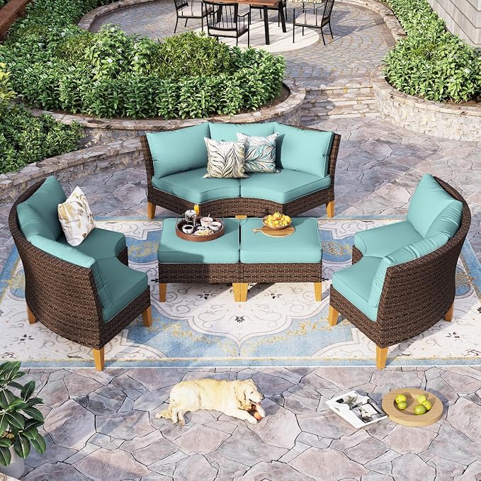 Sophia & William Outdoor Wicker Sectional Sofa Set, 8 Piece Half Moon Curved by SophiaWilliam