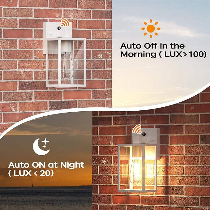 White Dusk to Dawn Exterior Lighting Fixtures Wall Mount, Outdoor Porch Lights - Image 2