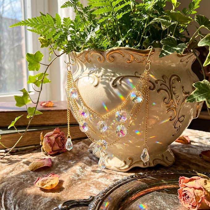 Sun Catcher Plant Hanger with Beads and Glass Crystal Beaded Plant Accessories - Image 2
