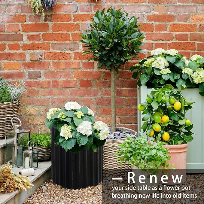 Afterglow Terrafab Material Outdoor Round Side Table, Natural Decorative Garden - Image 8