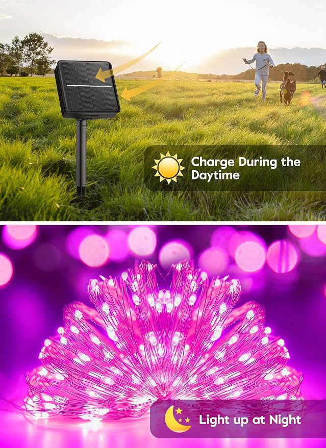 Minetom Solar String Lights for Outside, 2 Packs Total 66Ft 200 LED Outdoor - Image 2
