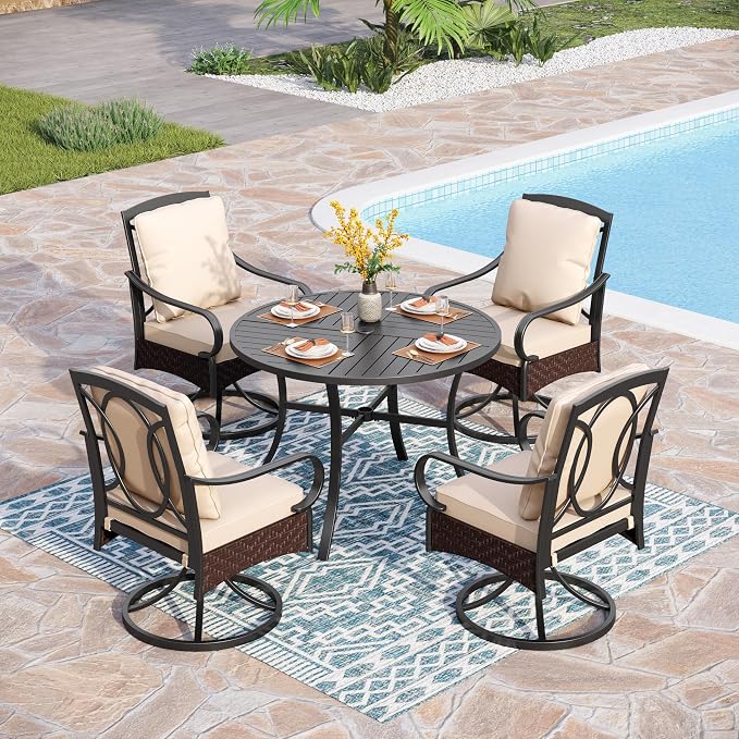PHI VILLA 5-Piece Outdoor Dining Sets, All-Weather Patio Table and Chairs Set by PHIVILLAThepioneerofcomfortablehouseholdsupplies