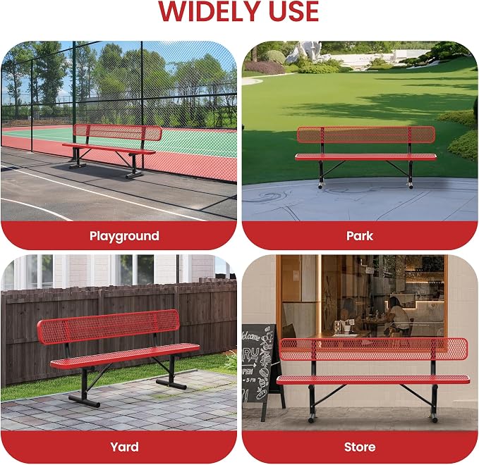 8 Feet Steel Park Bench for Outside, Outdoor Bench - Image 8