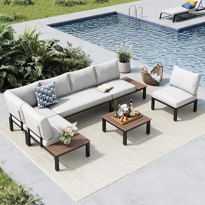 MFSTUDIO 6 Pieces Patio Furniture Set, Metal Outdoor Sectional Sofa Modular by MFSTUDIO
