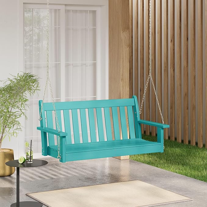 COSTAELM Paradise Outdoor Patio HDPE Hanging Front Porch Swing Bench - Image 2