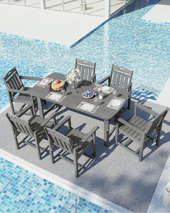 Ciokea HDPE Outdoor Dining Set, 7-Piece Patio Table and Chairs Set - Image 8