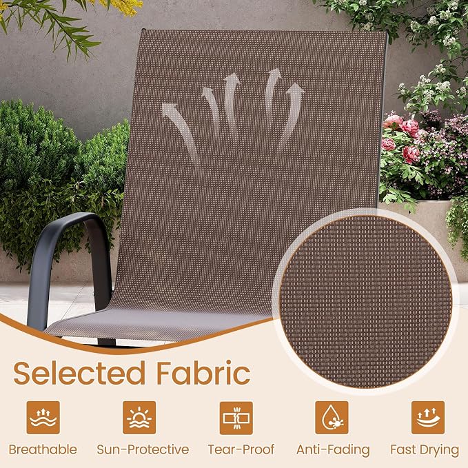 Tangkula Outdoor Bar Stools Set of 2, Enlarged Seat & Metal Frame, Tall Patio - Image 5