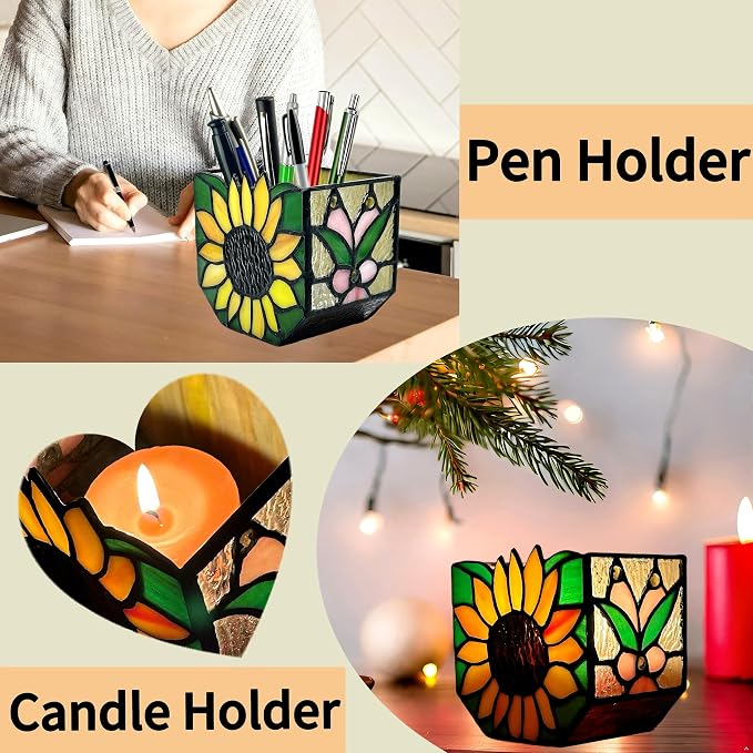 Stained Glass Sunflower Garden Planters, Indoor Plant Pots - Image 2