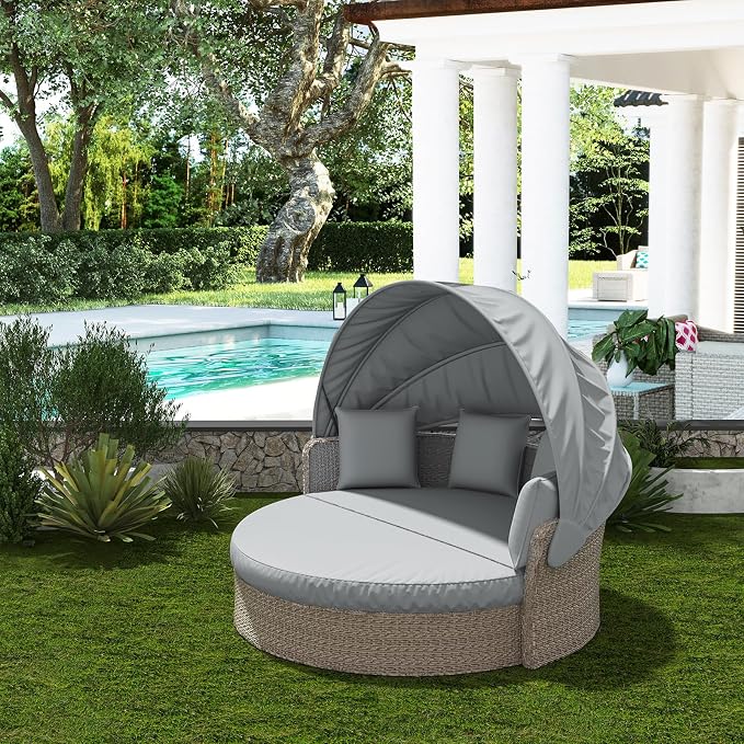Outdoor Daybed Cushion Cover, Light Gray, Fade-Resistant, Waterproof, Patio - Image 6