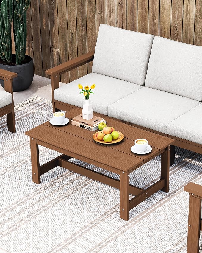 SERWALL HDPE Patio Coffee Table, Rectangle Outdoor Coffee Table, All-Weather - Image 2