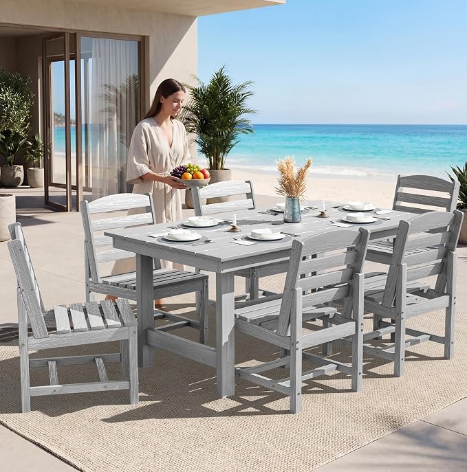 SERWALL Patio Dining Sets for 6 Person, HDPE Dining Set - Image 5