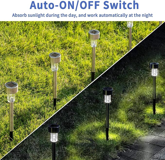 GIGALUMI Solar Pathway Lights, Stainless Steel IP44 Waterproof Auto On/Off - Image 5