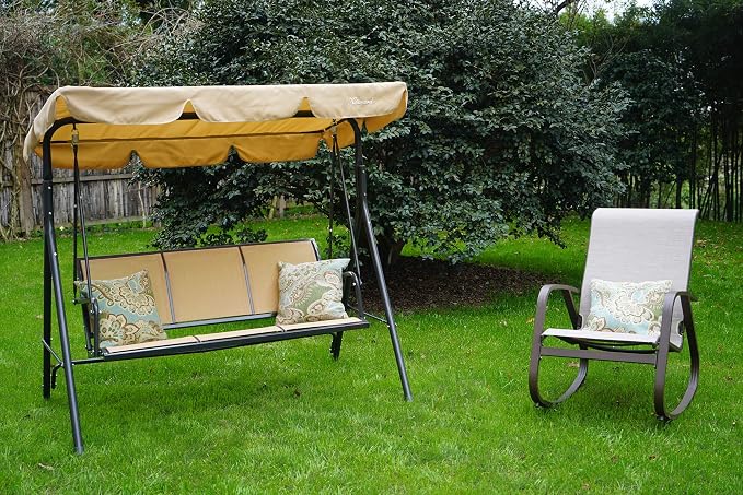 Kozyard 3-Person Outdoor Canopy Porch Swing Chair, Breathable Textilene Armrest - Image 4