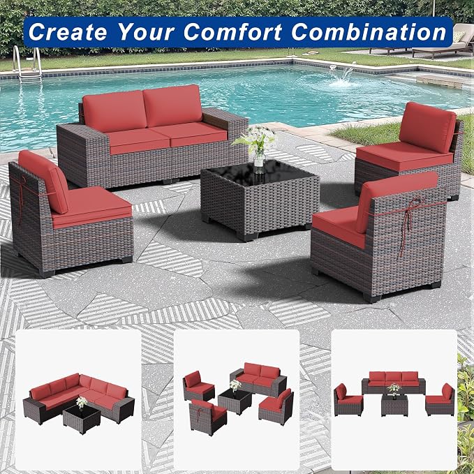 Outdoor Patio Furniture Set, 6 Pieces Outdoor Sectional Furniture High Backrest - Image 8