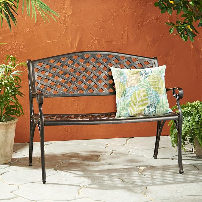 Christopher Knight Home Eastwood Antique Copper Cast Aluminum Bench - Image 2
