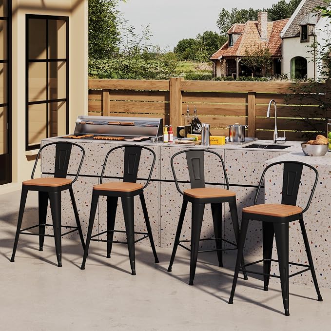 Outdoor Metal Bar Stools Set of 4, 26 inch Barstools Counter Height Bar Stool - Image 8
