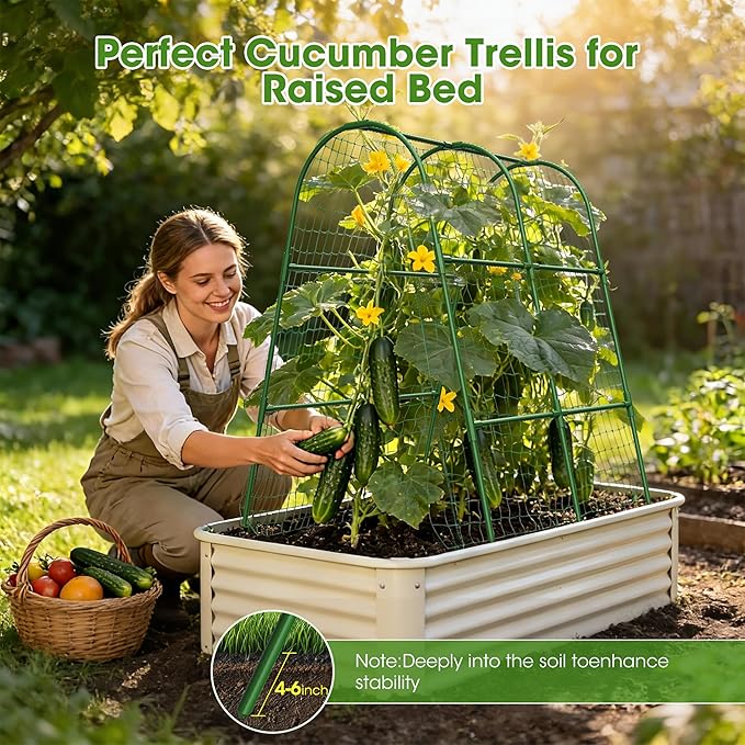Cucumber Trellis for Raised Bed, U-Shape Garden Trellis for Climbing Plants - Image 3