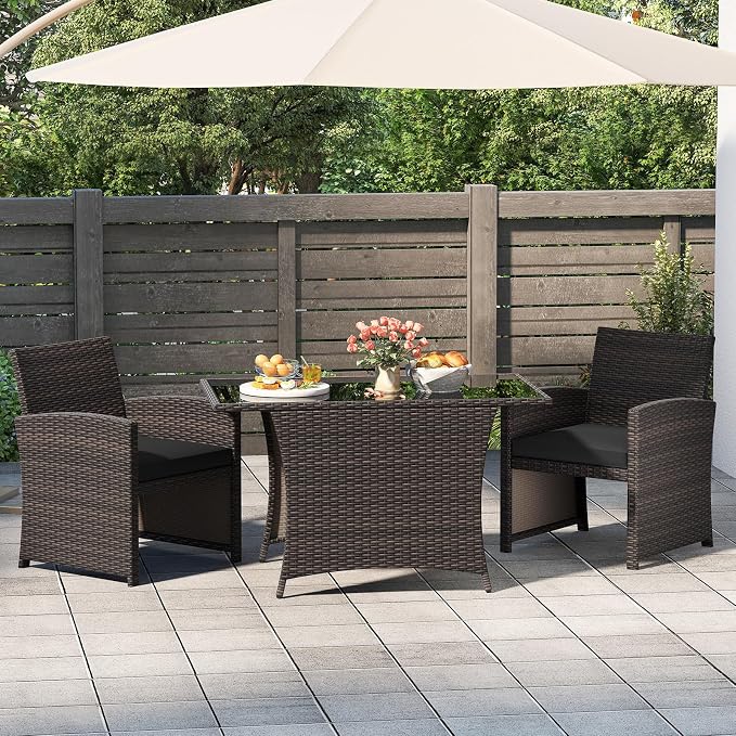 Tangkula 3 Piece Patio Wicker Dining Set, 2 Rattan Chairs - Image 2