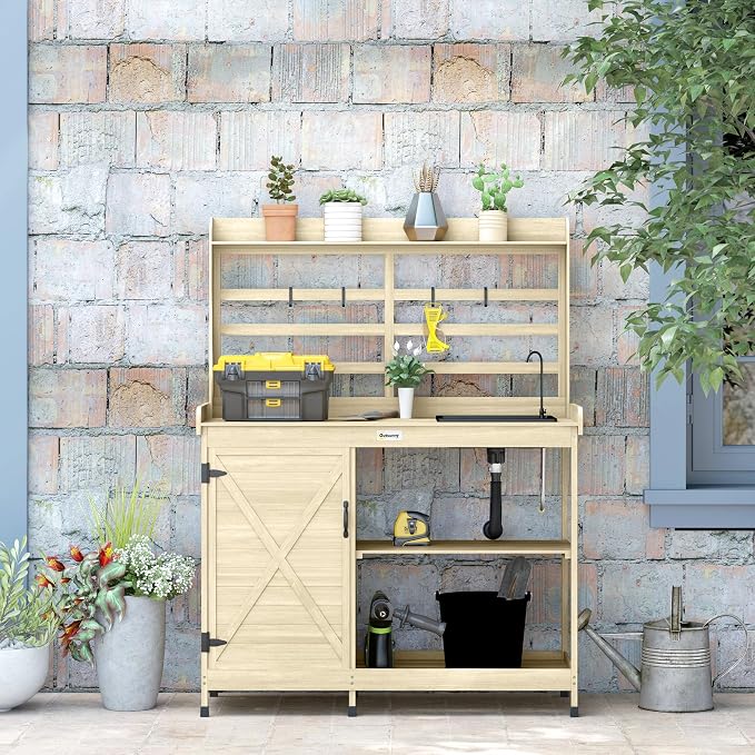 Outsunny Outdoor Wooden Potting Bench Table - Image 6
