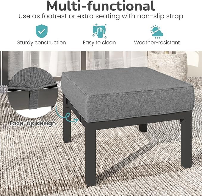 Solaste Outdoor Footstools Patio Ottoman Set of 2, Aluminum All-Weather Outdoor - Image 4