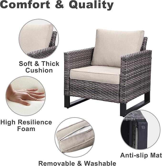 Belord Wicker Patio Furniture 5 Piece Outdoor Sofa Set, Oversize Outdoor Dining - Image 6