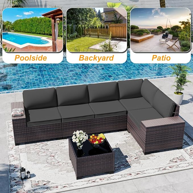 Outdoor Patio Furniture Set, 6 Pieces Outdoor Sectional Furniture High Backrest - Image 9