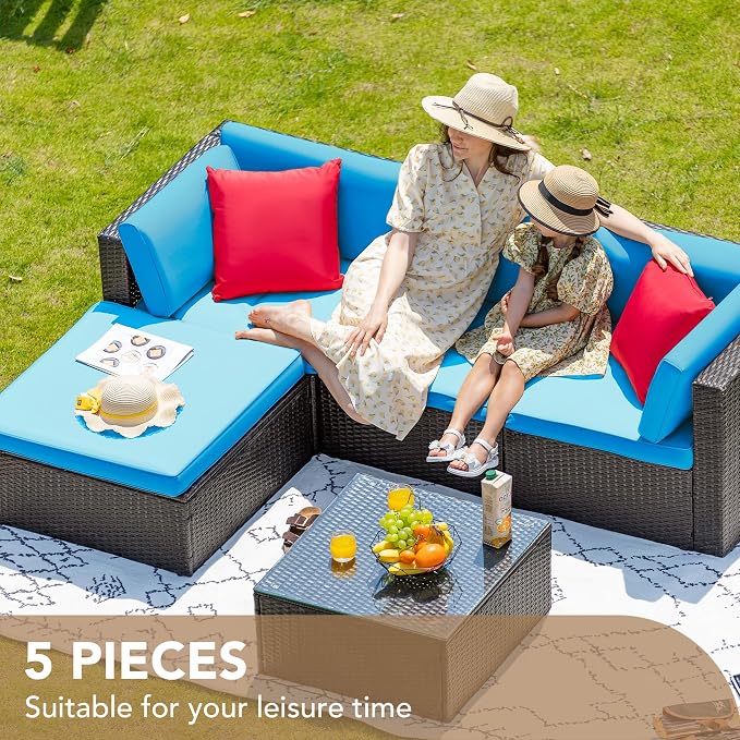 Devoko 5 Pieces Patio Furniture Sets All Weather Outdoor Sectional Patio Sofa - Image 7