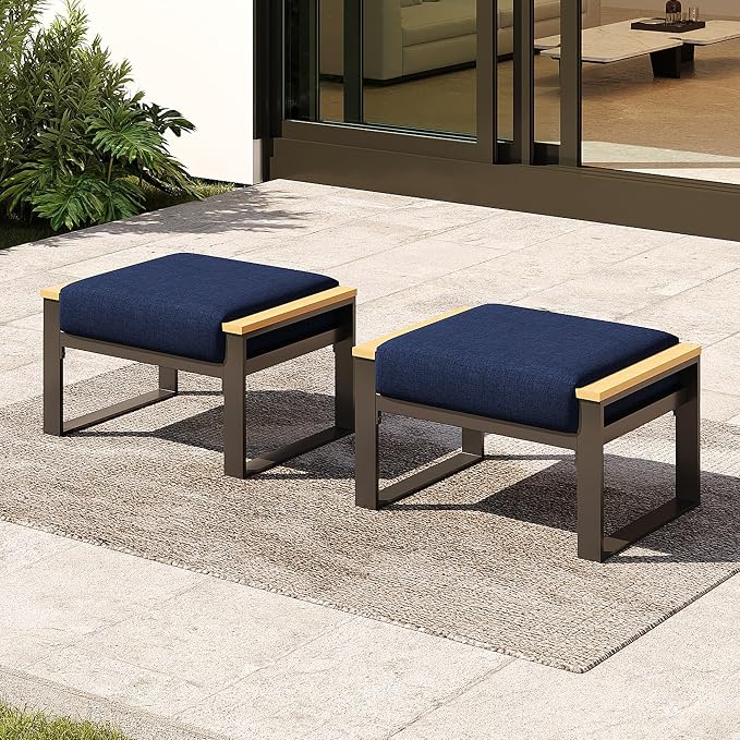 Sundale Outdoor 2 Pieces Aluminum Patio Ottoman, Outdoor Footstool by SundaleOutdoor
