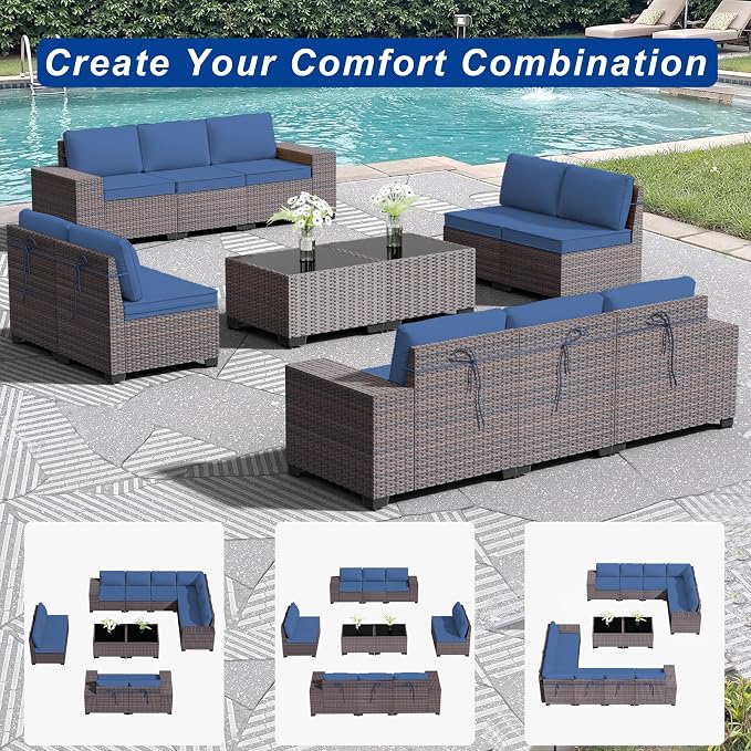 Outdoor Patio Furniture Set, 12 Pieces Outdoor Sectional Furniture High - Image 8