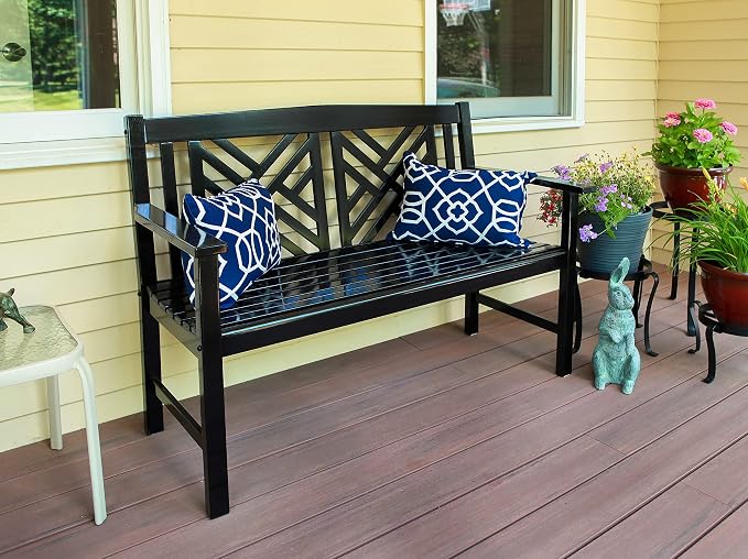 Achla Designs Fretwork Garden Bench, 4 ft Black - Image 5