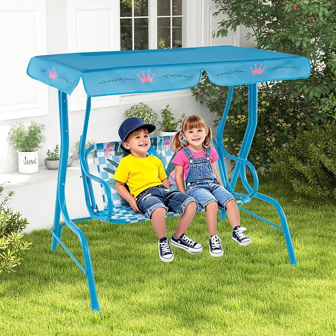 HONEY JOY Kids Patio Swing, 2-Seater Outdoor Porch Swing Lounge Chair, - Image 8