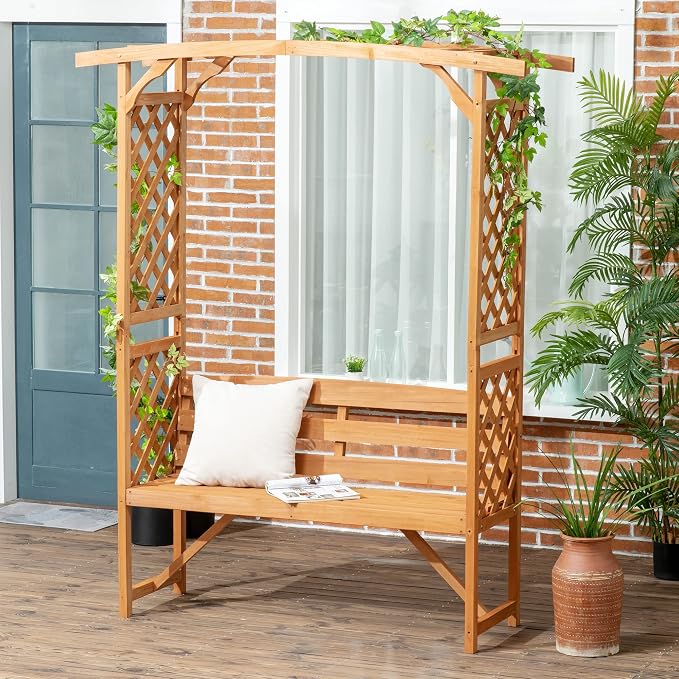 Outsunny Patio Garden Bench Arbor Arch - Image 2