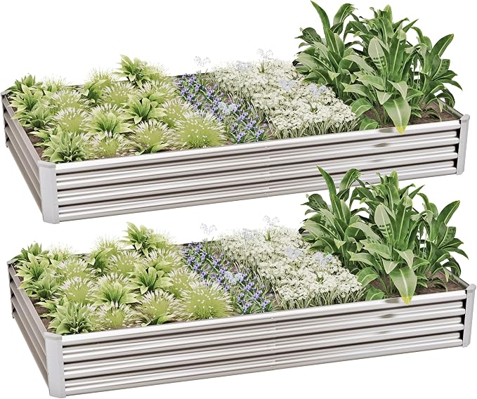 8x4x1ft Galvanized Raised Garden Bed Kit, Galvanized Planter Garden Boxes by kingddeergardenbed