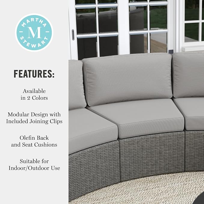 Martha Stewart Bedford Indoor-Outdoor Modular Patio Curved Sectional Sofa Seat - Image 8