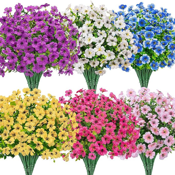 Bassion Artificial Flowers for Outdoors, 24 Bundles UV Resistant Fake Flowers by Bassion