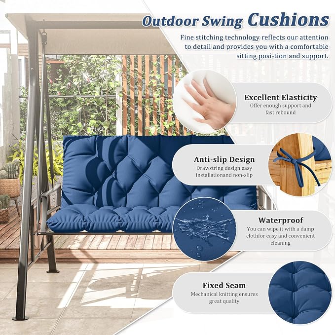 Porch Swing Cushion with Backrest 2-3 Seater Outdoor Bench Cushions Waterproof - Image 3