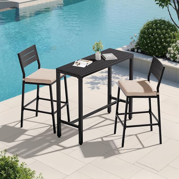 Crestlive Products Outdoor Bar Table and Chairs Set, 3 Piece Outside Patio Bar by CrestliveProducts