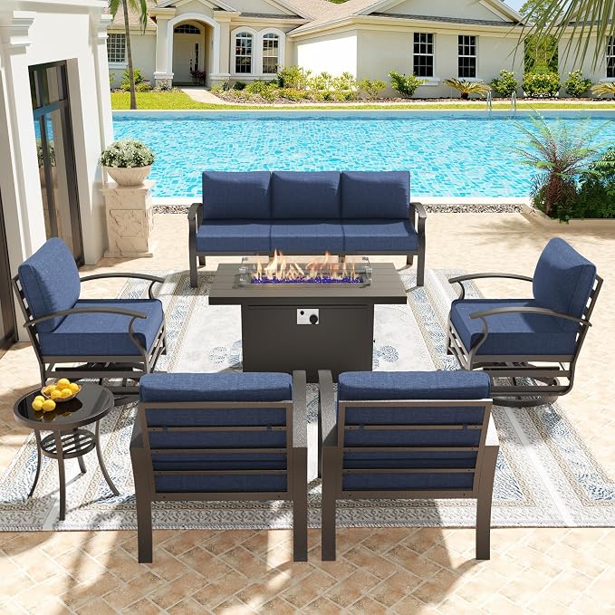 Kullavik Aluminum Patio Furniture Set, 7 Pieces 7 Seat Metal Outdoor Furniture by KULLAVIK