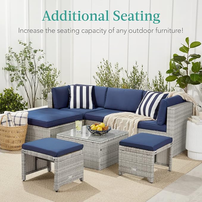 Best Choice Products Set of 2 Wicker Ottomans, Additional Seating, Side Table - Image 3