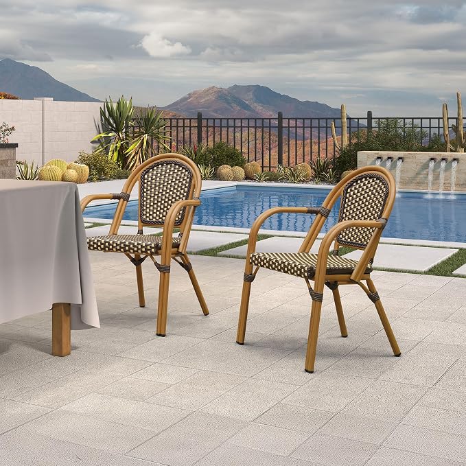 PURPLE LEAF French Bistro Armchairs Set of 4 Patio Dining Chairs Aluminum - Image 2