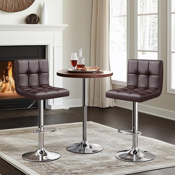 Yaheetech Bar Stools Set of 2, Adjustable PU Leather Swivel Barstools, Modern - Image 2