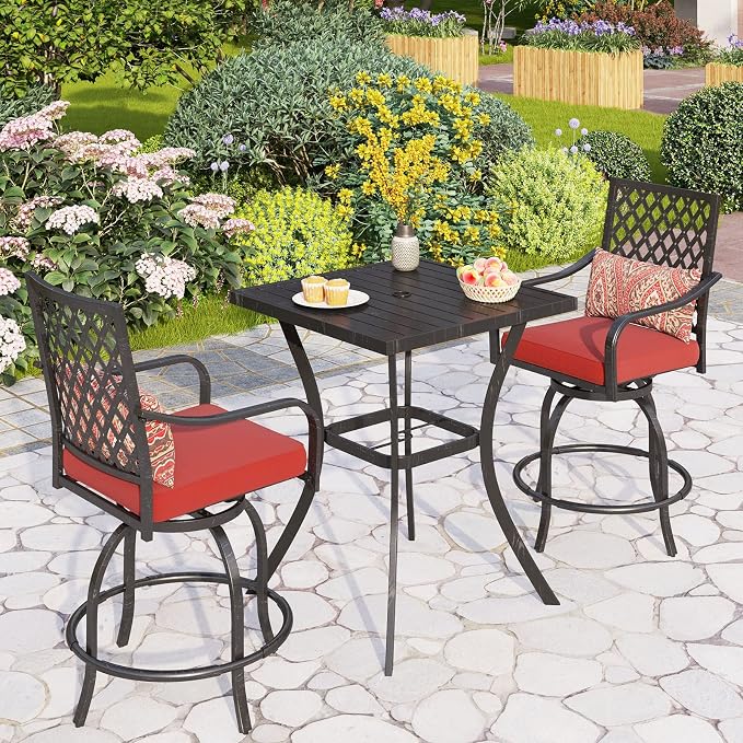 PHI VILLA 3 Piece Outdoor Bar Furniture Set, Counter-Height Patio Bistro Table by PHIVILLAThepioneerofcomfortablehouseholdsupplies
