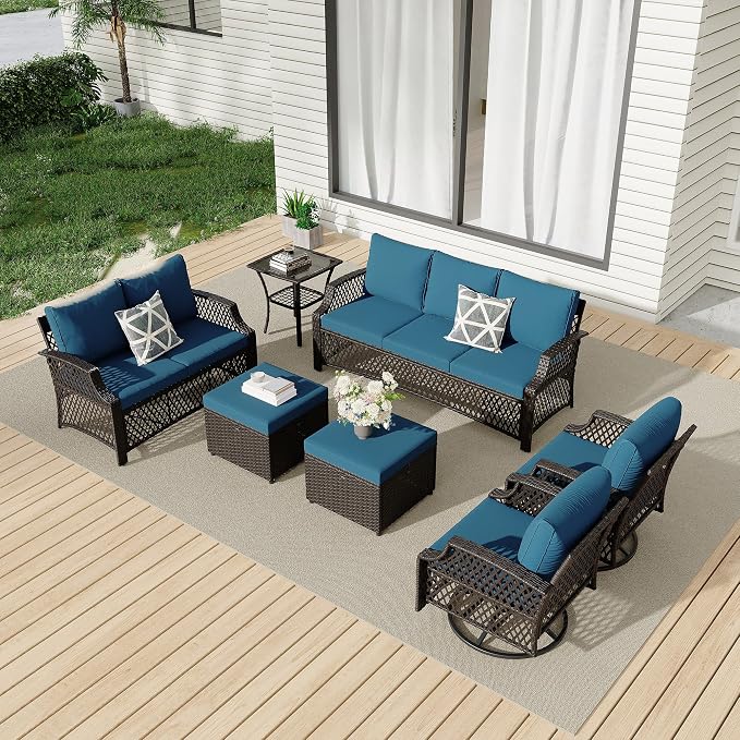 HOMREST 7 Piece Patio Furniture Set, Wicker Outdoor Conversation Sofa Set by HOMREST