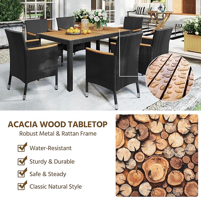Yaheetech 7 Piece Patio Furniture Set, Outdoor Dining Acacia Wood Table Top - Image 7