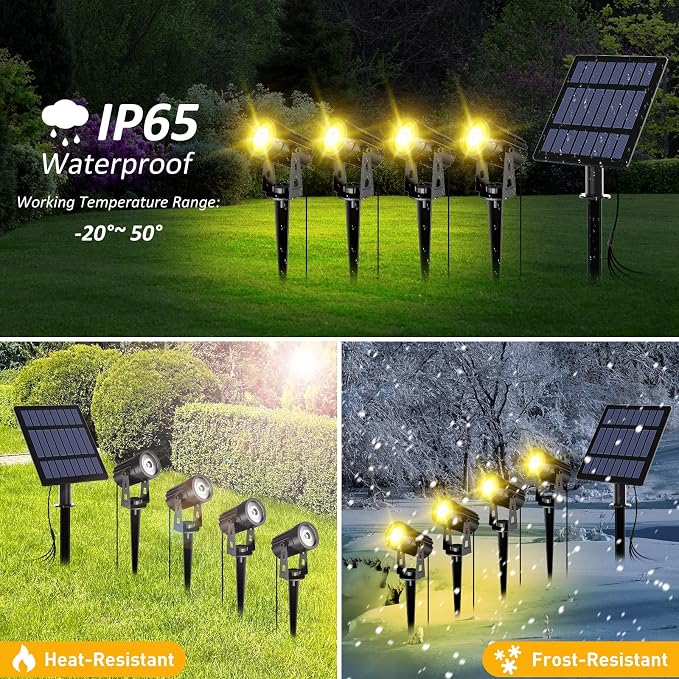 T-SUN Solar Spotlights, 4-in-1 Solar Landscape Spot Lights Outdoor Waterproof - Image 4